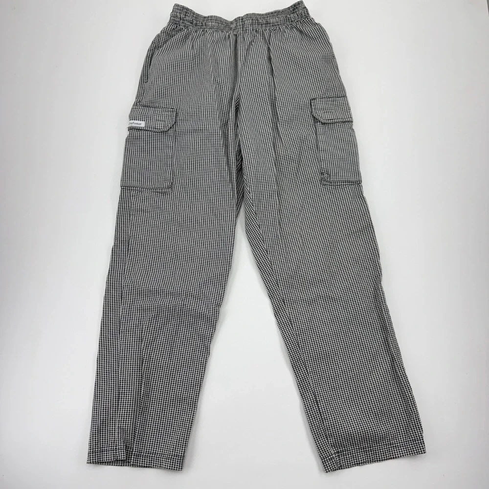 Chefwear Mens Houndstooth Cargo Chef Pants Black White Check CW3200 Size M